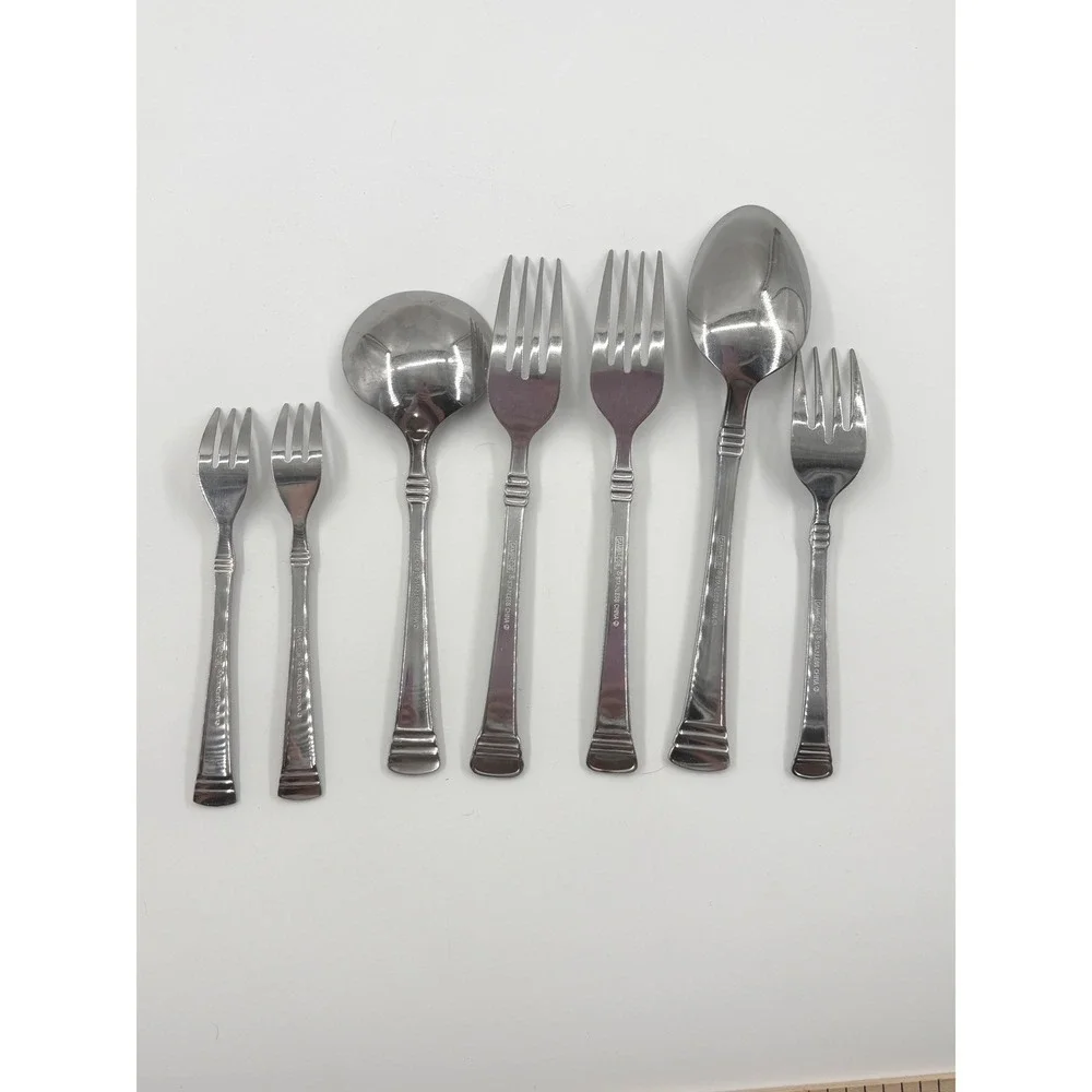 Cambridge Stainless Flatware CODIE 7pc Lot Ribbed Flared Replacement Fork Spoon